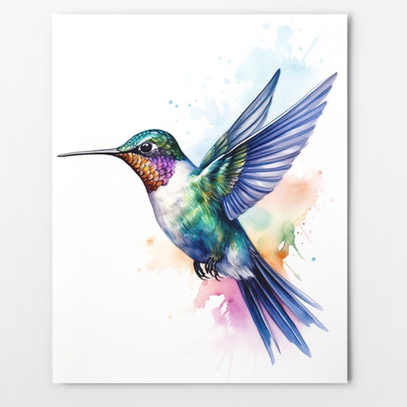 Watercolor Hummingbird Wall Art Illustration Print Poster Unframed - Picture 5 of 5